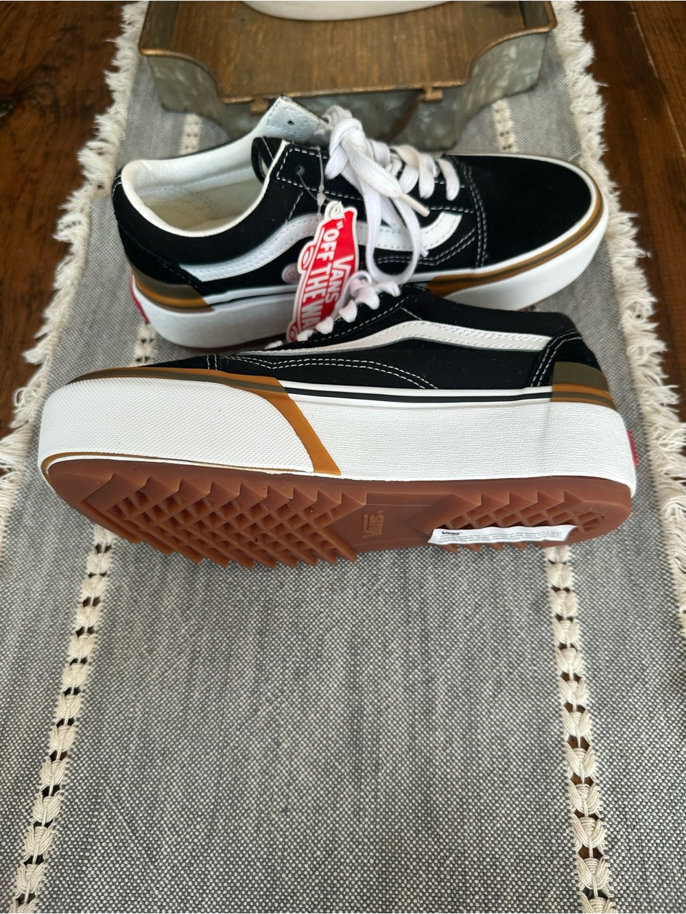 Vans Platform Old Skool Sneakers in Black, White & Brown
